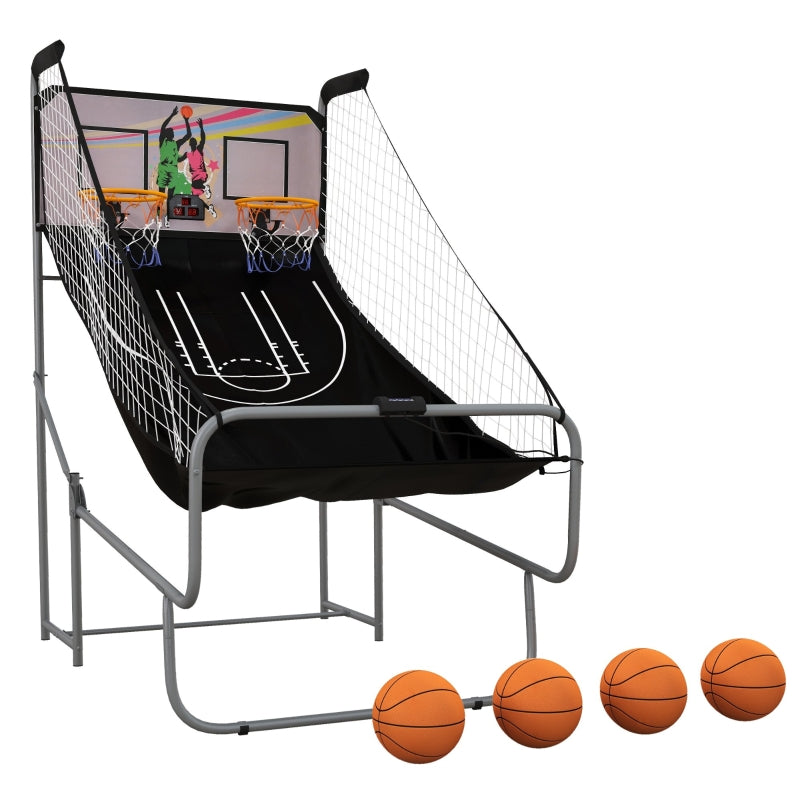 Foldable Double-Hoop Basketball Arcade Game - 8 Modes, 4 Balls, Electronic Scoreboard (Red)