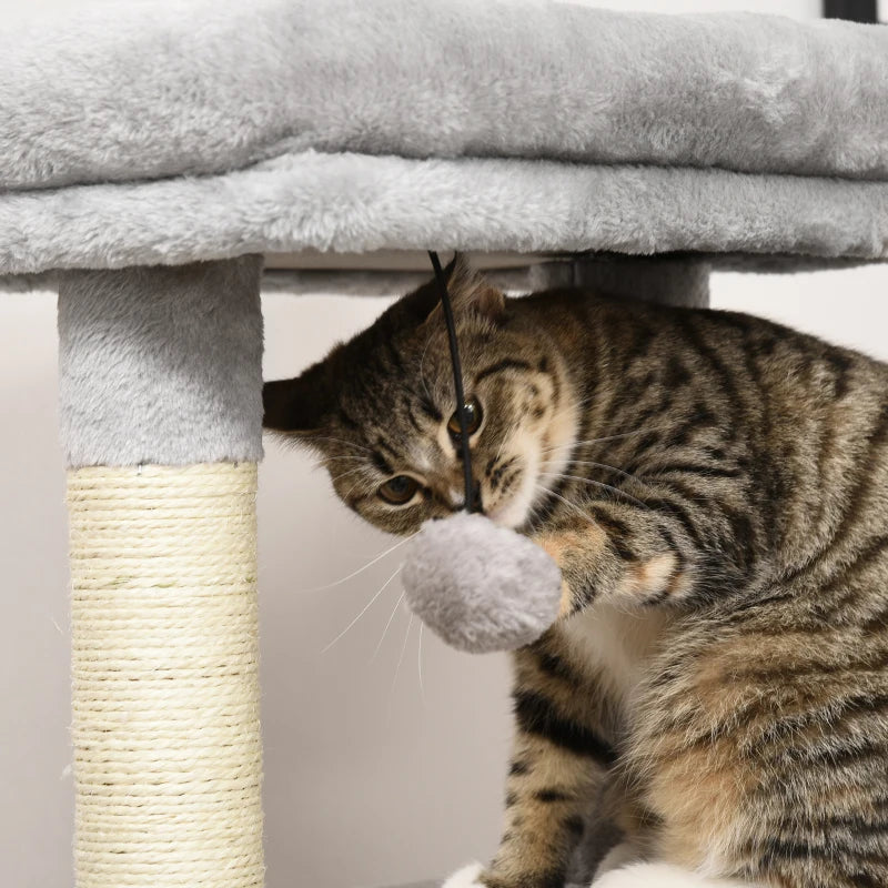 Grey Cat Climbing Tower with Scratching Post & Toys - 48x48x85cm