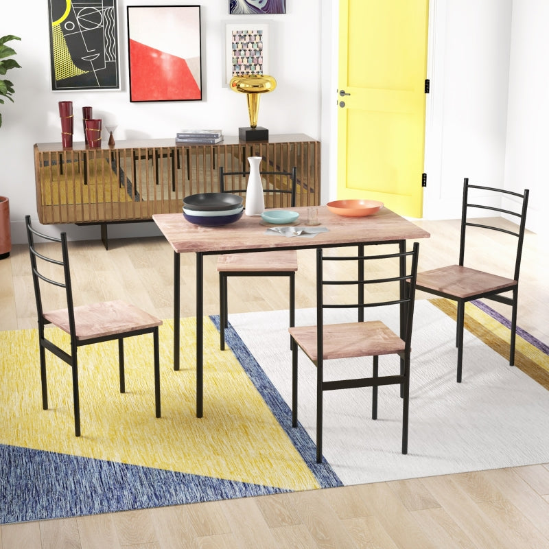 Black 4 Seater Dining Set with Steel Frame Table and Chairs