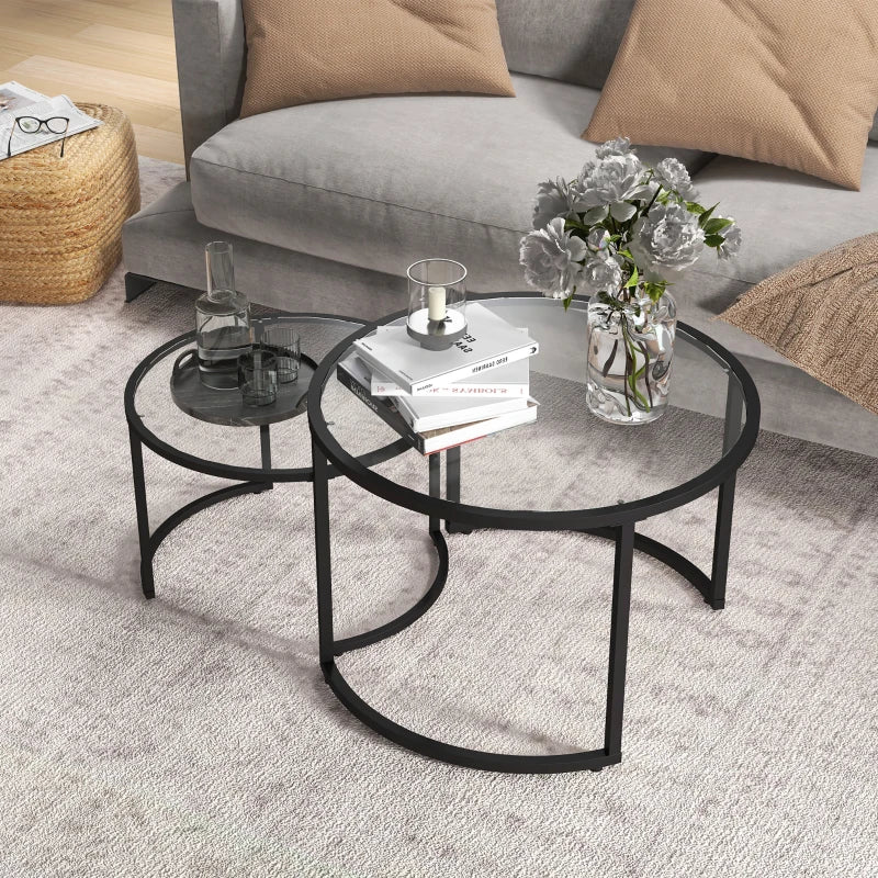 Modern Black Glass Nesting Coffee Tables Set