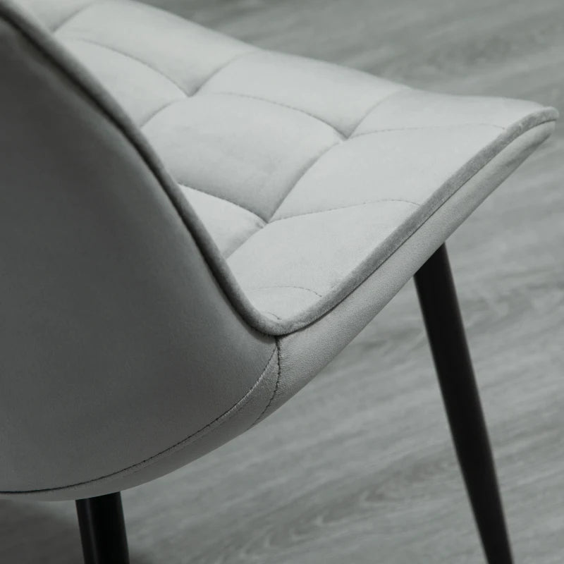 Velvet Upholstered Dining Chairs, Set of 2, Metal Legs, Grey