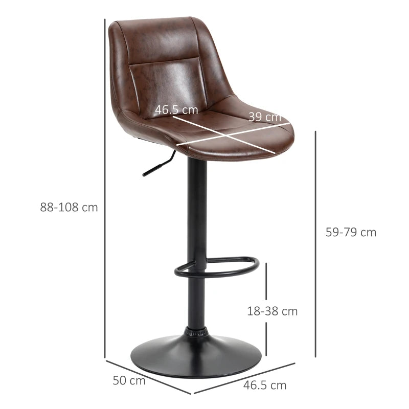 Brown Swivel Bar Stools Set of 2, Modern Kitchen Height Barstools in PU Leather