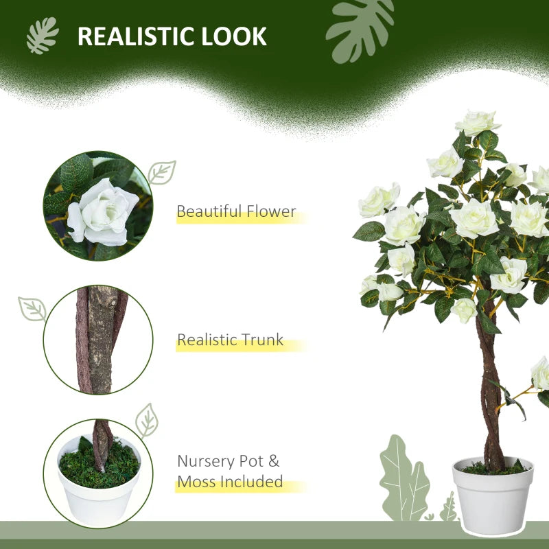 White Rose Artificial Plants Set of 2 in Pot, Indoor Outdoor Decor, 90cm