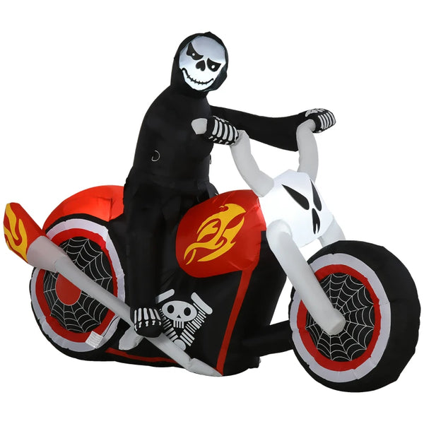 Black Inflatable Grim Reaper Motorcycle Halloween Decoration with LED Lights