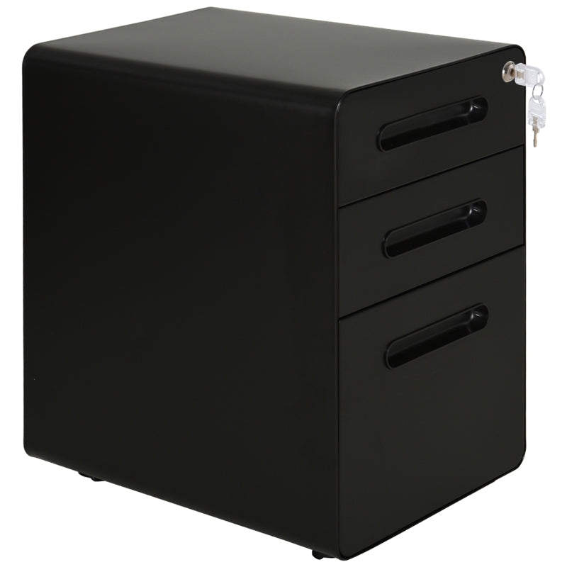 Black 3-Drawer Lockable Vertical File Cabinet for A4/Letter/Legal Size Documents