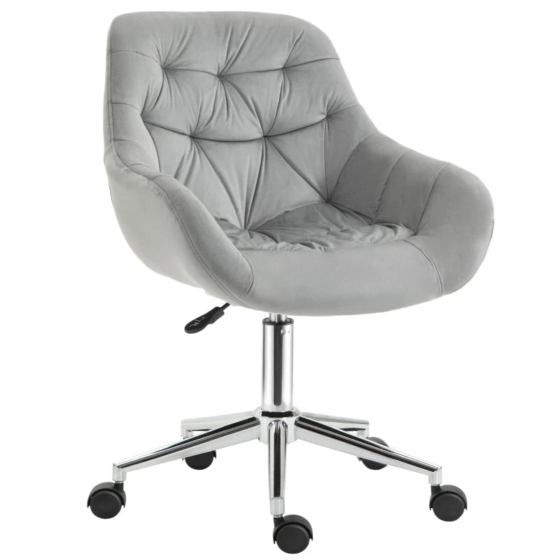 Grey Velvet Ergonomic Home Office Desk Chair with Adjustable Height and Support