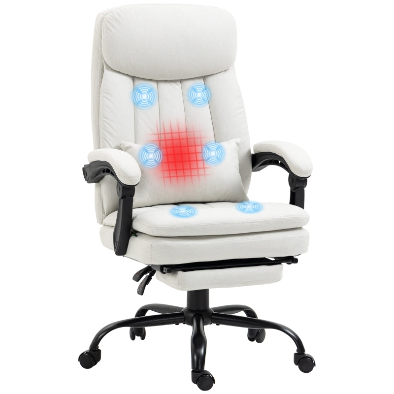 Massage Office Chair with Heating, Lumbar Support, Reclining Back - Cream White