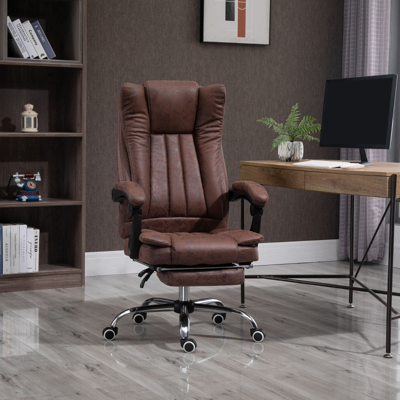 Brown Microfibre Home Office Chair with Reclining Function & Footrest