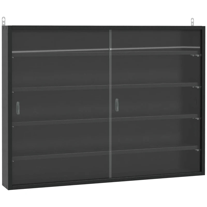 Black 5-Tier Wall Display Shelf with Glass Doors - 60x80cm