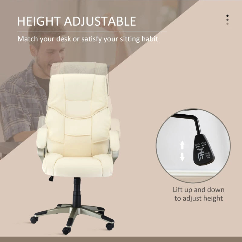 High Back Cream White Office Chair with Rocking Function