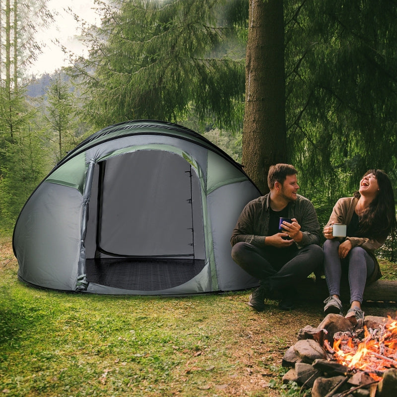 Dark Green 4-5 Person Pop-up Waterproof Camping Tent with Windows