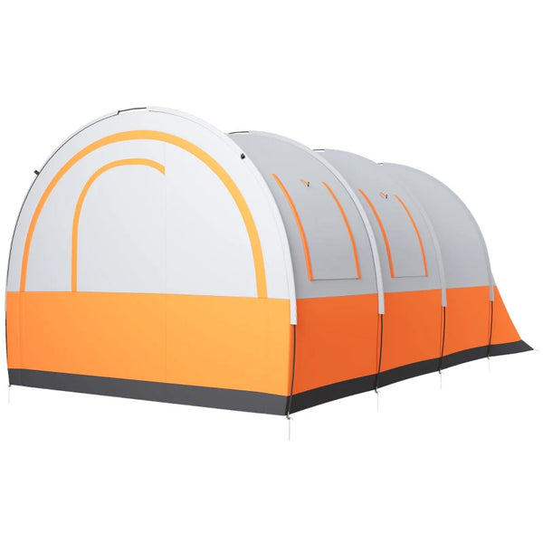Waterproof 6-Person Camping Tent with Living and Bedroom, Cream/Orange