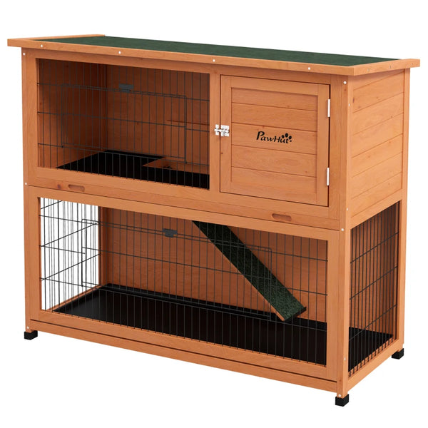 Orange Antiseptic Wood Rabbit Hutch with Run, 102cm