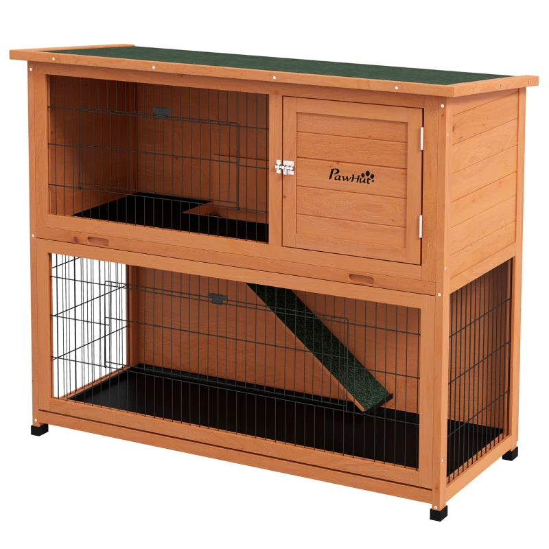 Orange Antiseptic Wood Rabbit Hutch with Run, 102cm