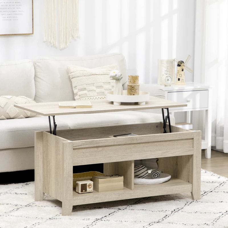 Oak Lift Top Coffee Table with Hidden Storage - Living Room Center Table