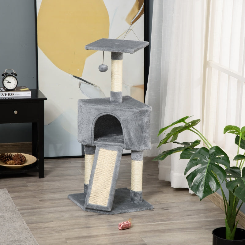 Grey Corner Cat Tree with Scratching Post and Toy