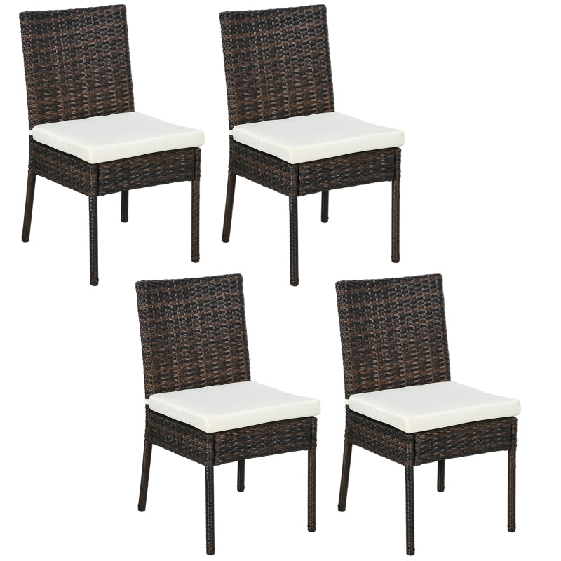 Brown Rattan Garden Chairs Set - Pack of 4