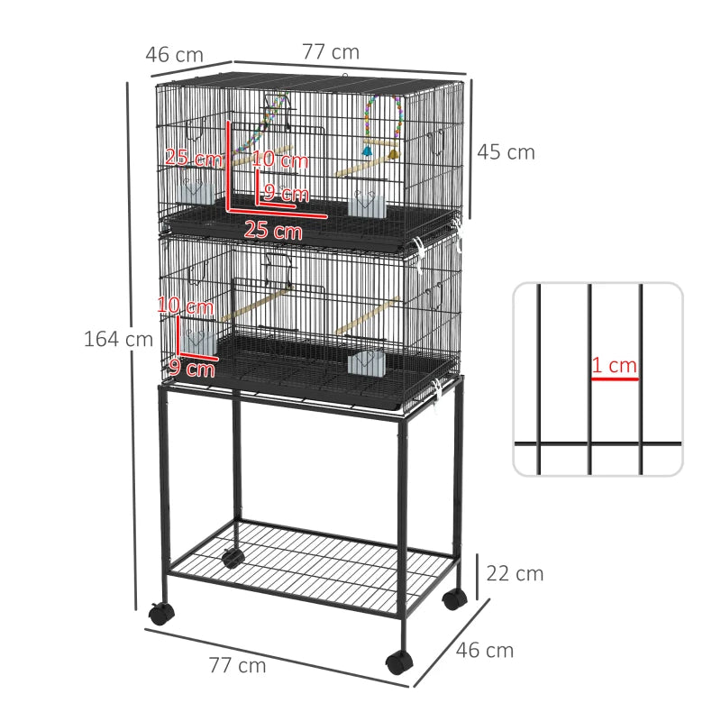 Black Two-Tier Bird Cage with Stand for Small Birds