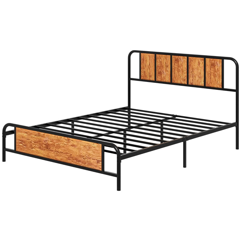 Rustic Brown King Bed Frame with Industrial Wood Headboard and Underbed Storage