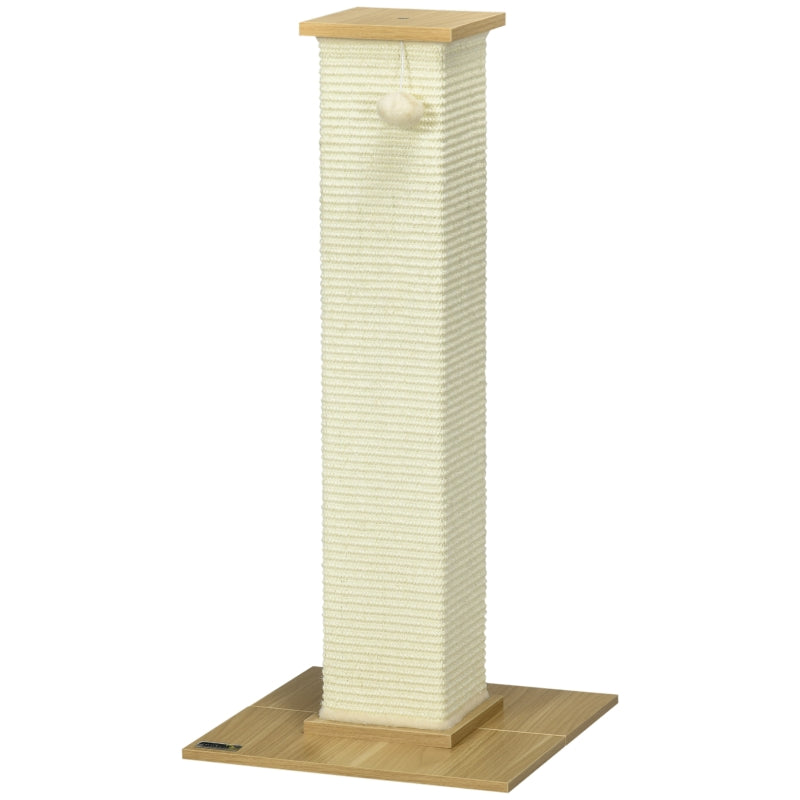 White 80cm Cat Scratching Post with Toy Ball and Sisal Rope