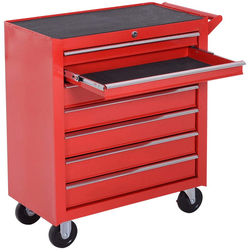 Red 7-Drawer Roller Tool Cabinet Storage Chest with Wheels