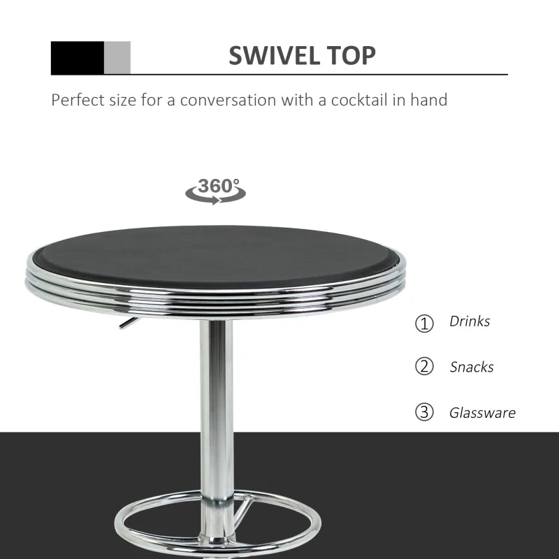 Black Round Pub Table with Adjustable Height and Footrest