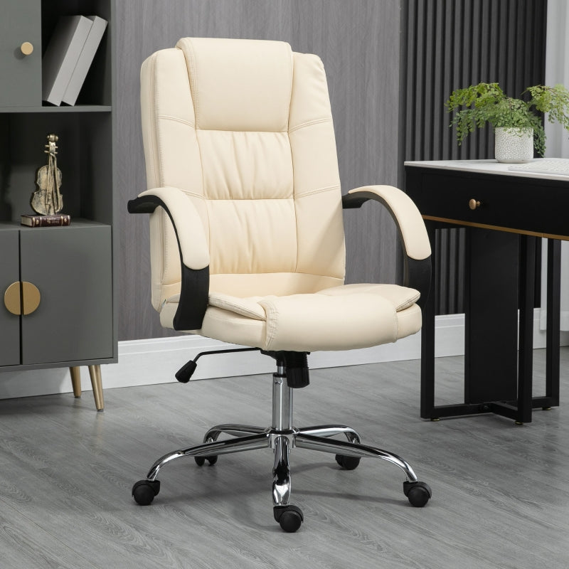 Beige PU Leather Office Swivel Chair with Adjustable Height