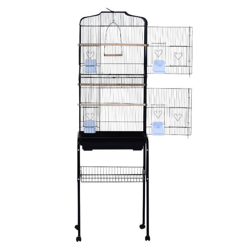 Black Metal Bird Cage with Removable Wheels Stand - 153cm