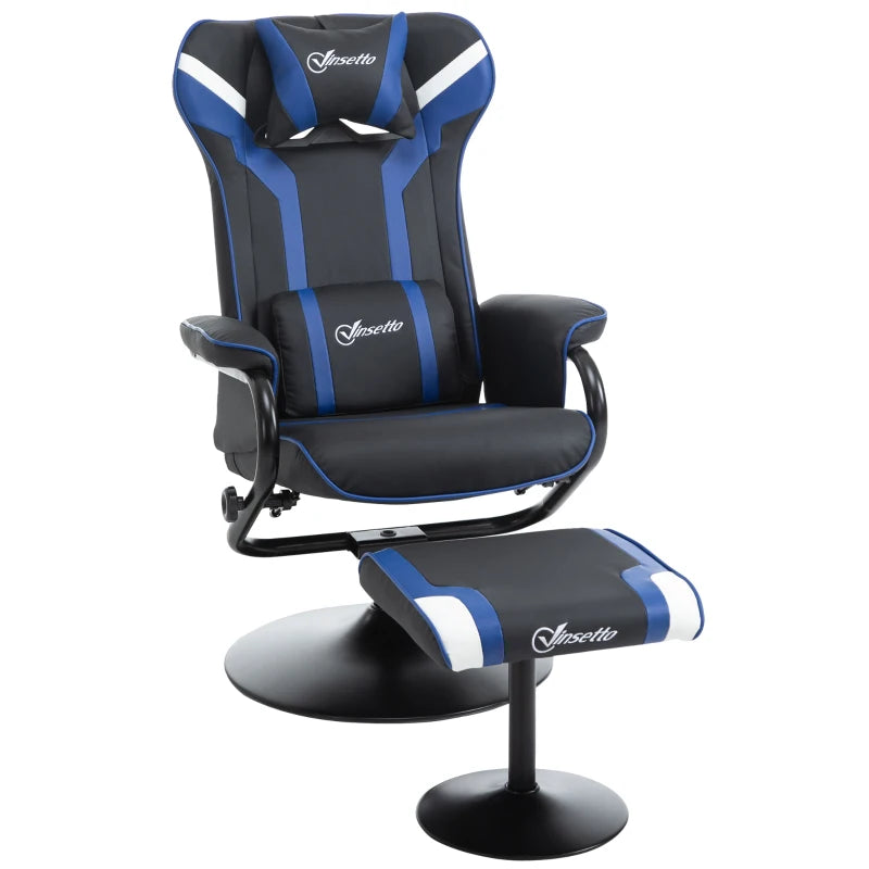 Blue Gaming Chair Set with Footrest, Headrest, and Lumbar Support