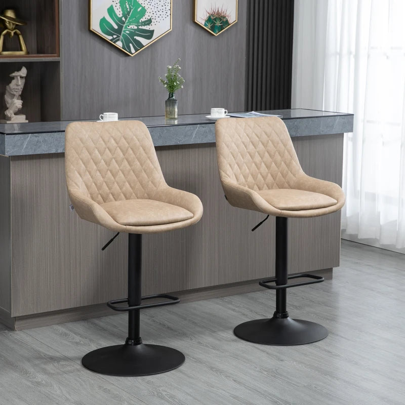 Adjustable Swivel Bar Stools Set of 2, Light Khaki Upholstered Kitchen Chairs