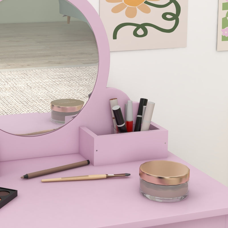 Kids Pink Cat Vanity Set with Mirror, Stool, Drawer & Storage - Ages 3-6