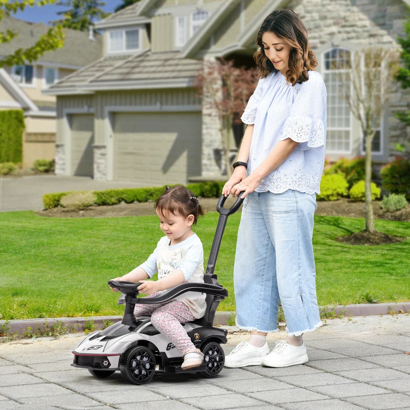 White Toddler Push Car with Parent Handle and Steering Wheel