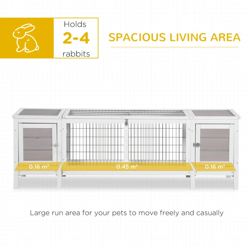 Grey Wooden Small Animal Hutch with Slide-out Tray, 161 x 50.5 x 53.3cm