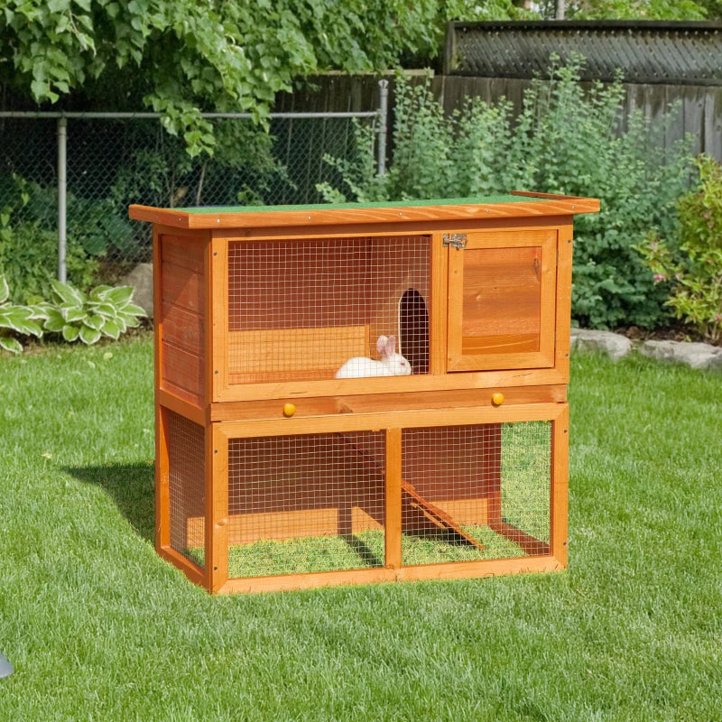 Wooden 2-Tier Outdoor Rabbit Hutch with Opening Top, 90 x 45 x 80cm, Brown