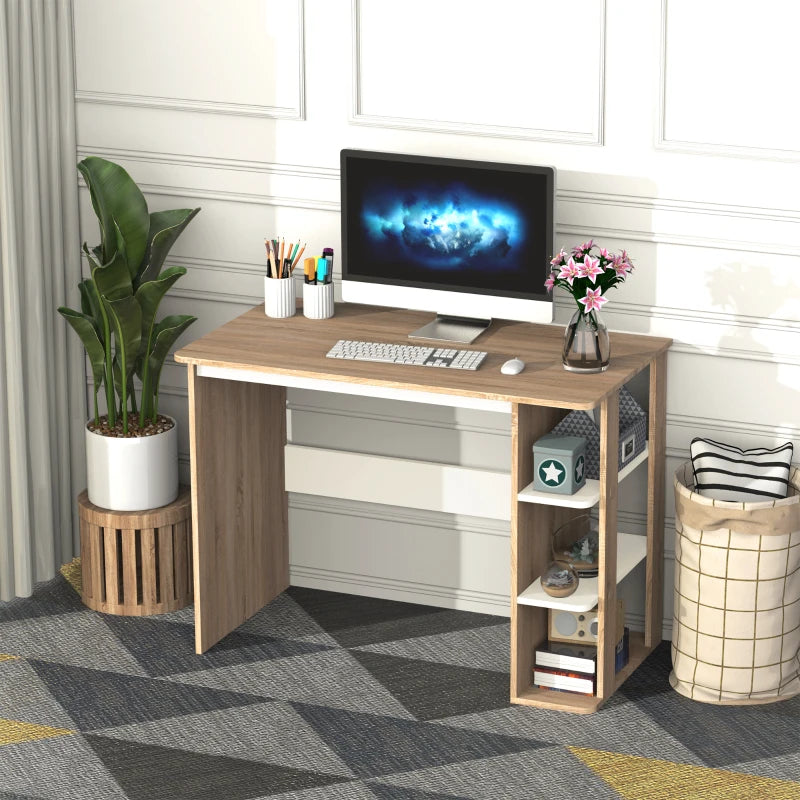 Oak and White 3-Tier Storage Desk for Home Office