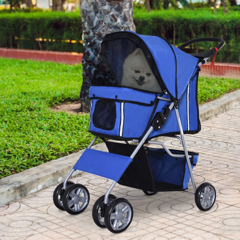 Blue Pet Stroller for Small Pets - Foldable Travel Carriage