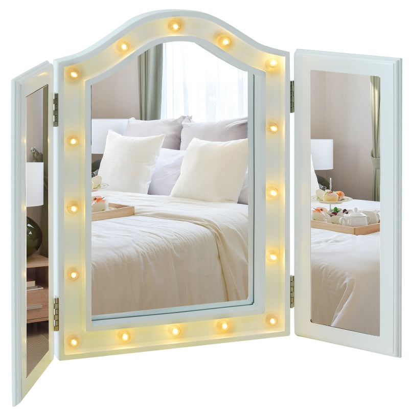 White Trifold Lighted Vanity Mirror with 16 LED Lights