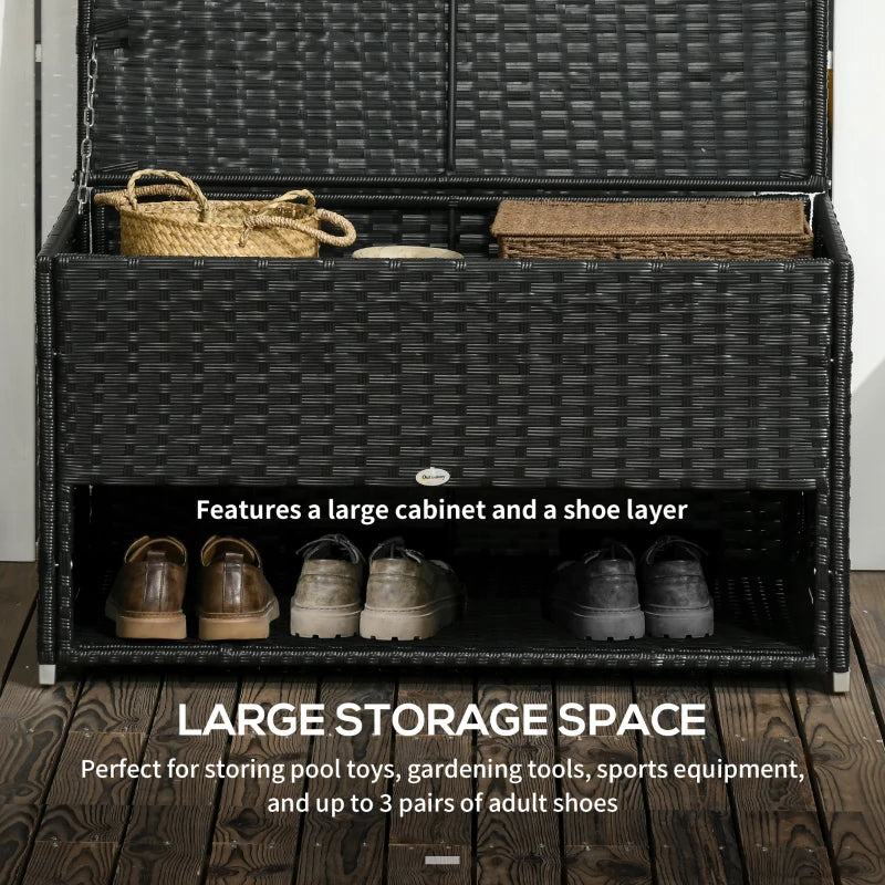 Black Rattan Outdoor Storage Box with Shoe Layer