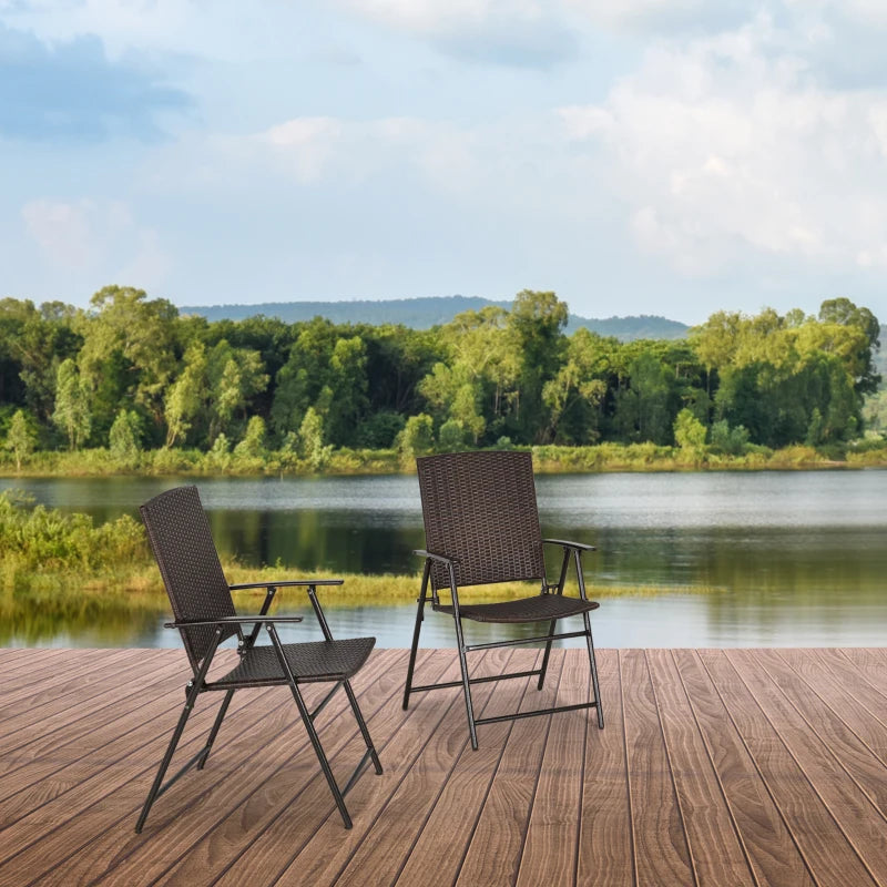 Brown Folding Rattan Seat Chairs Set of 2