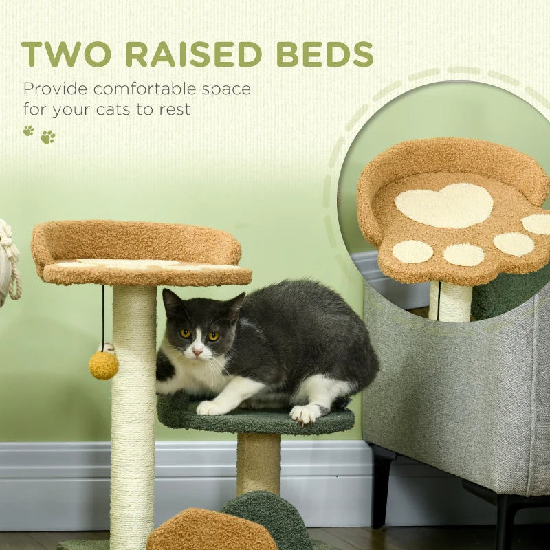 52cm Small Cat Tree with Scratching Posts, Beds, Toy Ball - Grey