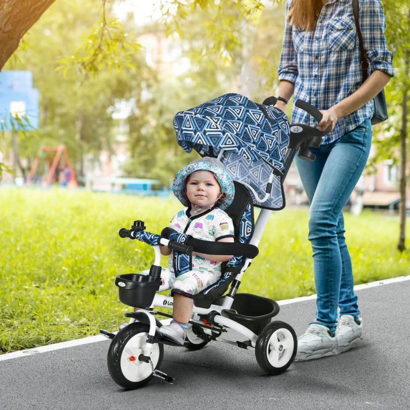 Light Blue 6-in-1 Baby Push Tricycle with Parent Handle, 1-5 Years