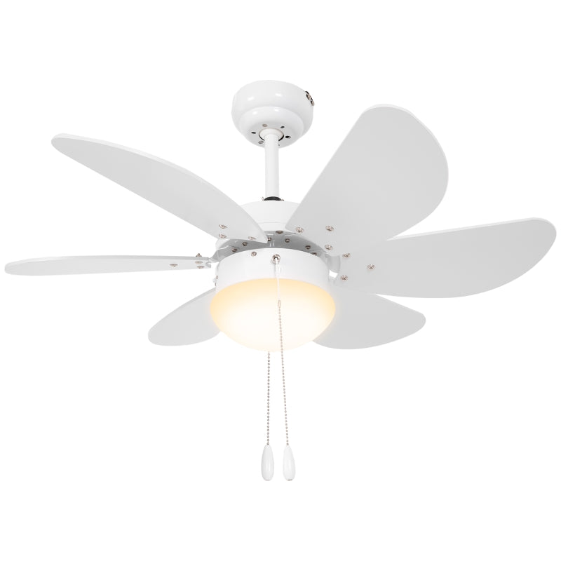 White Flush Mount Ceiling Fan with LED Light and Reversible Blades