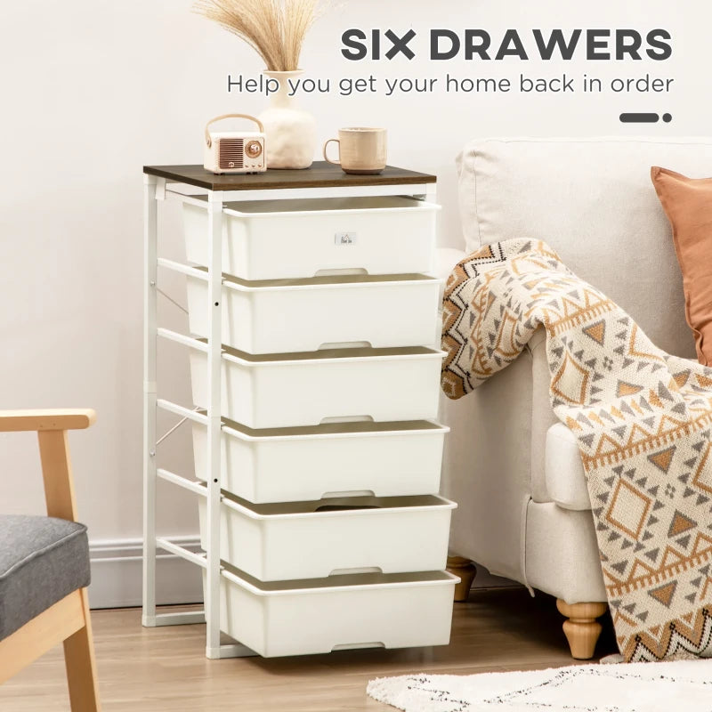 White 6-Drawer Tall Storage Chest for Bedroom and Living Room