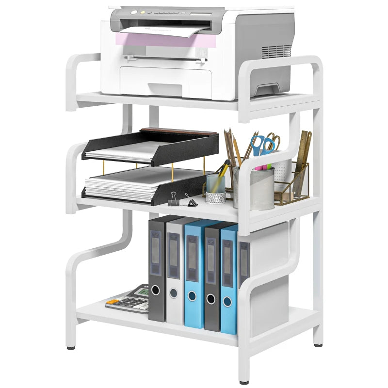 White 3-Tier Printer Stand with Storage Shelves, 55 x 40 x 77cm