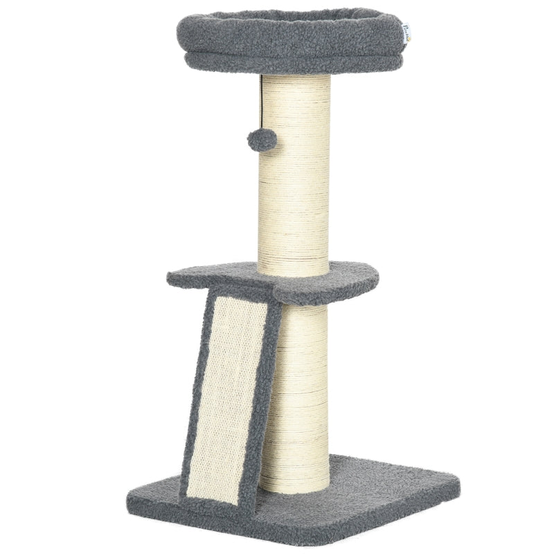 Cat Tree Tower with Scratching Posts and Toy Ball - Dark Grey