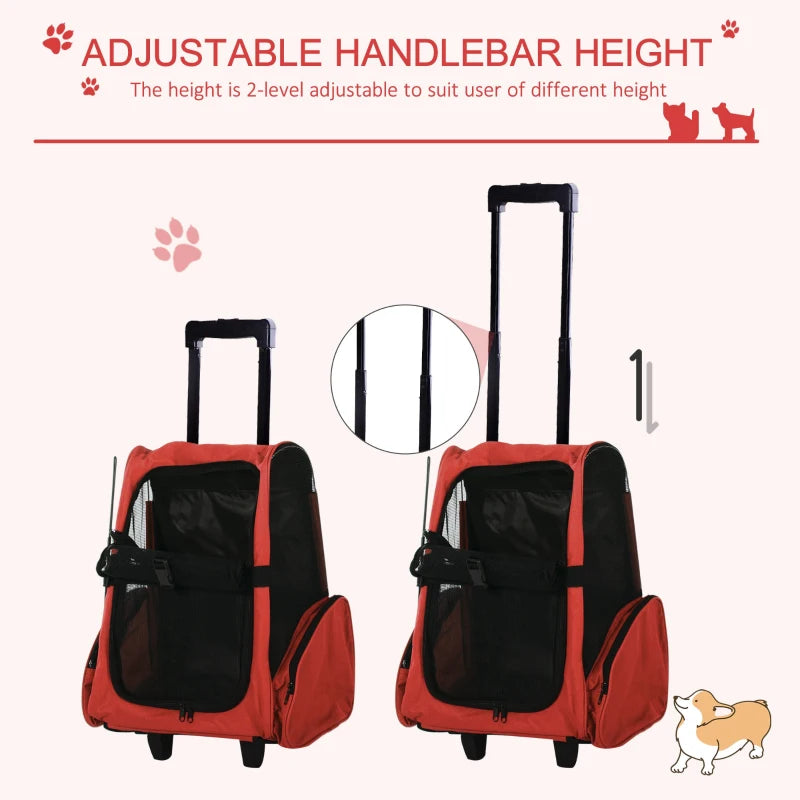 Red Pet Travel Backpack with Trolley and Telescopic Handle