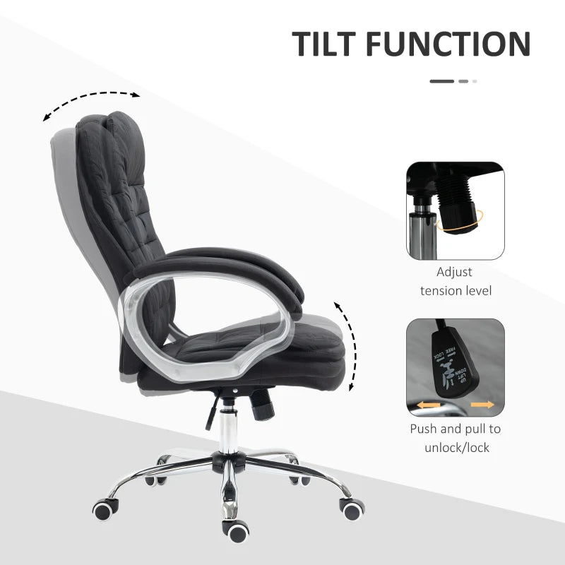 Black Linen Ergonomic Office Task Chair with Armrests & Swivel Wheels