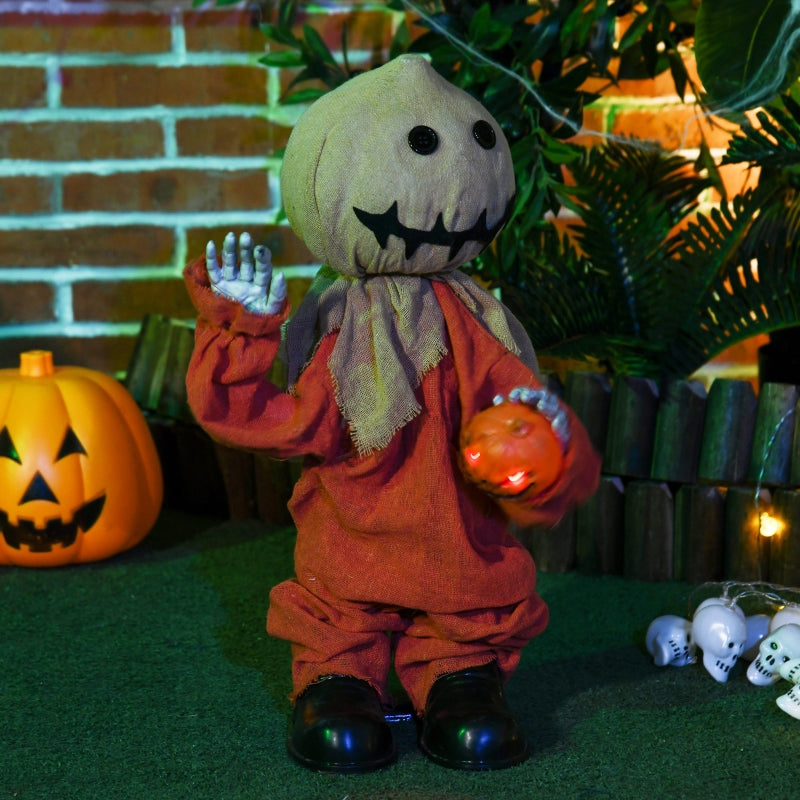 Black Halloween Scarecrow with Light-Up Eyes and Sound Activation