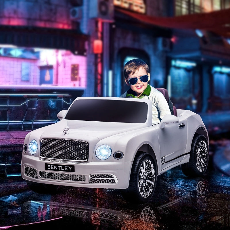 White Kids Electric Ride-On Car with Remote Control, LED Lights, Music