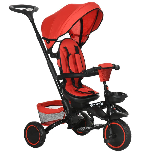Red Kids Tricycle with Rotatable Seat & Adjustable Push Handle